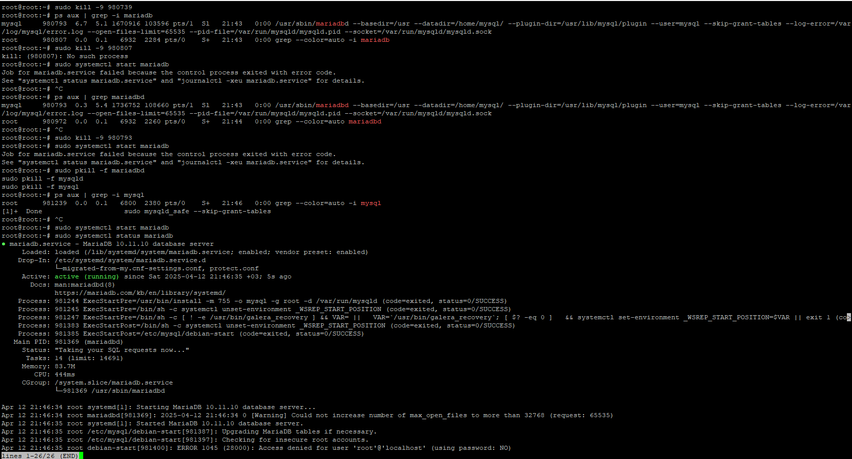 Ubuntu Sunucuda MySQL (MariaDB) Başlatılamıyor Sorunu ve Çözümü