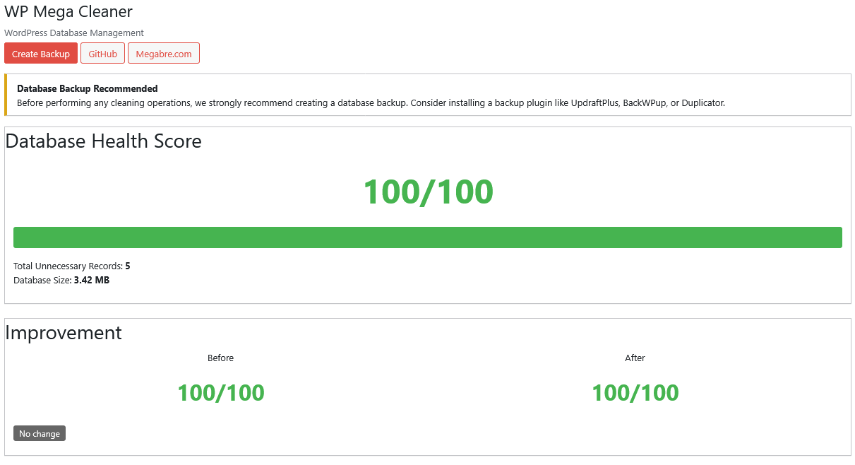 WP Mega Cleaner - Ekran Görüntüsü 1